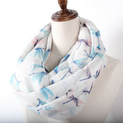 

Guttavalli Women Fresh Animal Print Ring Shawl White Beige Blue Flower Stripes Loop Scarf Soft Dragonfly Lovely Infinity Scarves