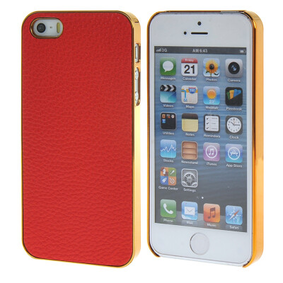 

MOONCASE Litchi Skin Gold Chrome Hard Back Case Cover for Apple iPhone 5 / 5G / 5S Red