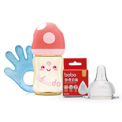 

Lebo bobo bottle PPSU wide caliber newborn mushroom shape bottle set 160ml red bottle tooth gel pacifier 0-3 months