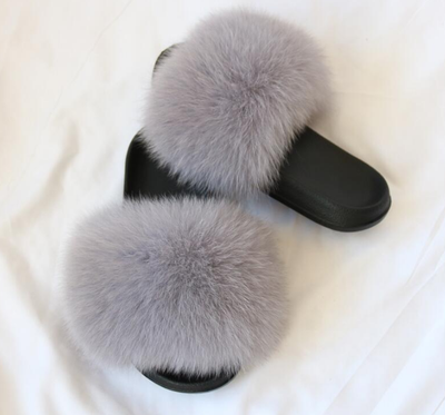 

Womens Luxury Real Fox Indoor Fur Outdoor Cool Slides Slippers Sandals Shoes