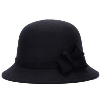 

Elegant Ladies Vintage Winter Hat Bowknot Fedora Bowler Cap