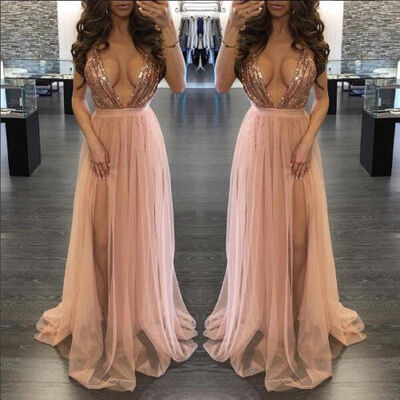 

Sexy Women Sequins Evening Formal Party Cocktail Bridesmaid Prom Gown Long Dress