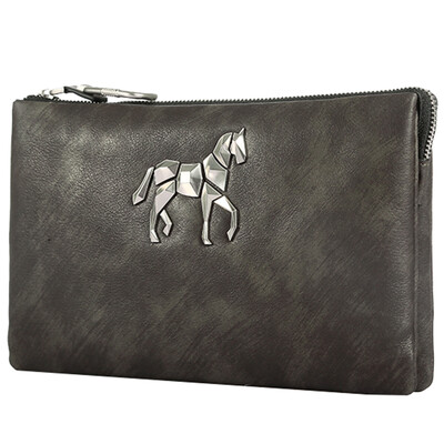 

JIVIVIL original unicorn mens handbag fashion casual clutch head layer leather envelope bag trend Korean zipper clip J608141 drizzle brown