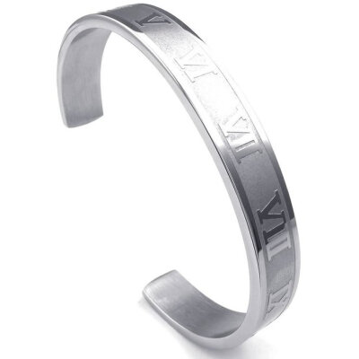 

Hpolw Mens&Womens silver Stainless Steel Classic Roman Numerals Bracelet,61mm(2.4") Height: 1.9"(4.8cm