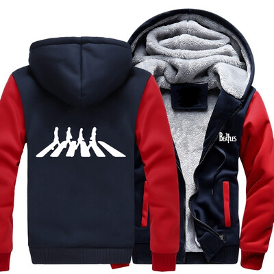 

2018 New USA SIZE Men Winter Autumn Hoodies log BEATLES pattern Fleece Coat Baseball Uniform Sportswear Jacket wool