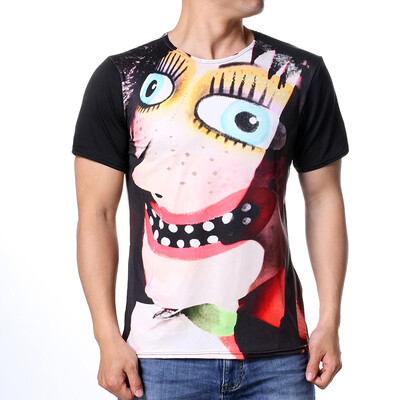 

Fashion Mens Casual Short Sleeve Round Neck Pullover Face Printing T-Shirt