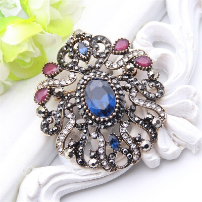

New Arrived Turkish Rhinestone Brooch Women Ethnic Flower Jewelry Antique Gold Color Multicolor Resin Brooches Broches Bijoux