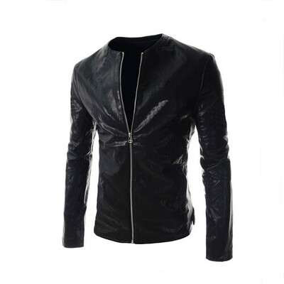 

Zogaa New Men's Leather Clothing Simple Stand Collar