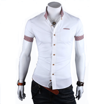 

Summer Casual Shirt Mens Dress Shirts Male Solid Color Metal Bag Buckle Short Sleeve Shirt