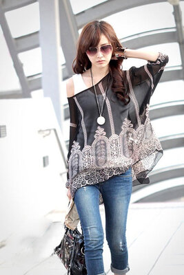 

Sexy Women Batwing Dolman Sleeve Chiffon Shirt Bohemian Tops Oversized Blouse