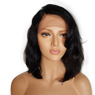 

Short Lace Front Human Hair Wigs Natural Wave 180 Density Virgin Brazilian Lace Bob Wig Pre-plucked Hairline with Baby Hair