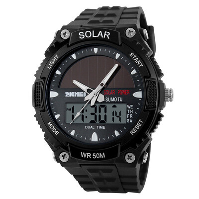 

Mens Dual Display Sport Watch Solar Power Waterproof Electronic Watch