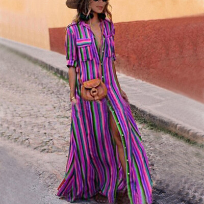 

Try Everything Women Summer Dress Long 2018 Striped Shirt Dress Summer Women Cotton Colorful Pocket Long Casual Dress Vestido