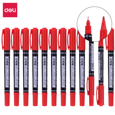 

Deli deli thin rod double head multi-purpose logistics oily marker hook line pen meeting pen signature pen red 12 box S831