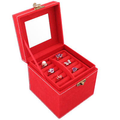 

Ravi velvet three layers of red jewelry box with a lock jewelry storage box