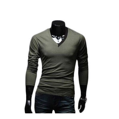 

Zogaa Spring New Mens T-shirt V Collar Slim Long Sleeve