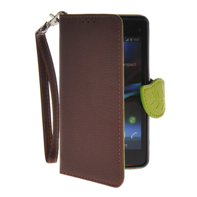 

MOONCASE Litch Skin Leather Wallet Card Holder Pouch with Kickstand Case Cover for Sony Xperia Z1 Compact ( Mini ) Brown