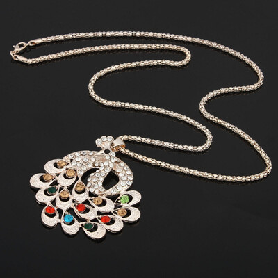 

Peacock Girls Colorful Sweater Necklace Animals Rhinestone Rhinestone Cute