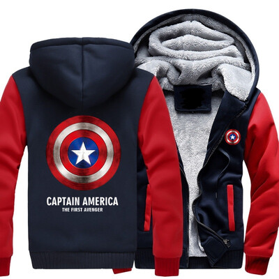

2018 New USA SIZE Men Winter Autumn Hoodies CAPTAIN AMERICA THE FIRST AVENGER pattern Fleece Coat Baseball Uniform Sportswear Jack