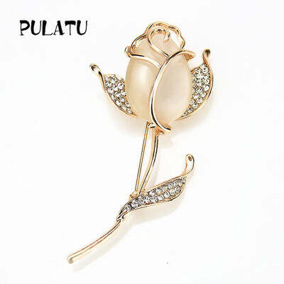 

PULATU 2017 Rhinestone Rose Flower Brooch For Women Elegant Opal Badges Corsages Brooches Female Sweater Suit Accessory xz-121