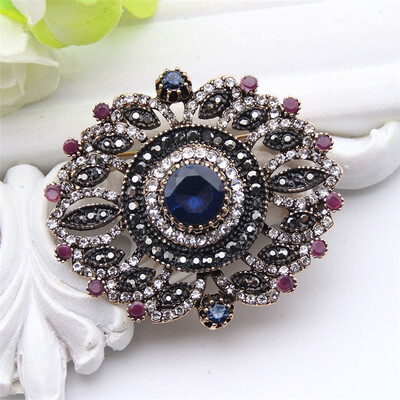

Vintage Turkish Women Flower Brooch Pins Antique Gold Color Resin Jewelry Round Brooches Broches Hijab Scarf Buckle Hat Corsage