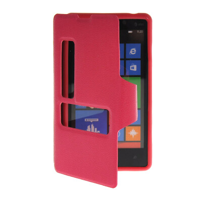 

MOONCASE View Window Leather Side Flip Pouch Hard board Shell Back Case Cover for Nokia Lumia 820 Hot pink