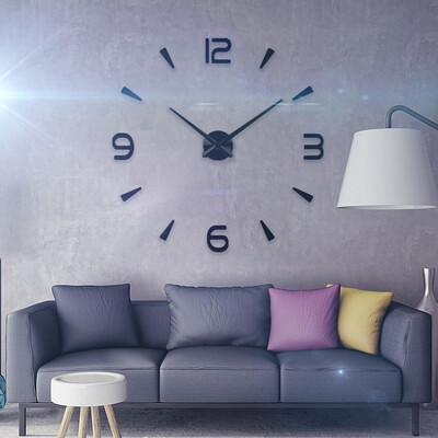 

Modern Frameless DIY Wall Clock Large 3D Wall Watch Non Ticking for Living Room Bedroom Kitchen