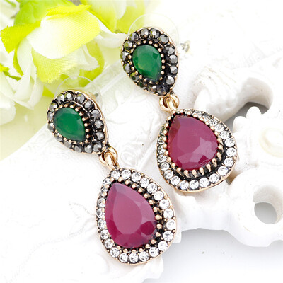 

Vintage Turkish Women Resin Long Dangle Earring Antique Gold Color Water Drop Crystal Indian Bridal Wedding Bijoux Retro Jewelry