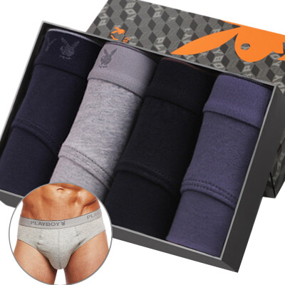 

Playboy Mens Underwear Cotton Solid Color Mid-rise Pants Mens Triangle Shorts 4 Gift Boxes Multi-Color