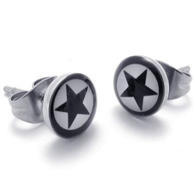 

Hpolw Two Tone Beautiful Unisex Mens Star Stud Stainless Steel Earrings 2pcs White Black