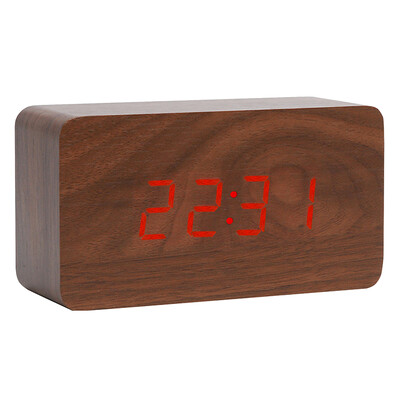 

Compas Compas Alarm Clock Creative Alarm Control Electronic Clock LED Night Light Silence Temperature Wood Clock HX-0813 Bamboo Wood Red Word