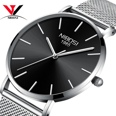 

NIBOSI Men Blue Watch Ultra thin Fashion Male Wristwatch Mesh Watchband Business Watches Waterproof Black Clock Relogios Quartzo