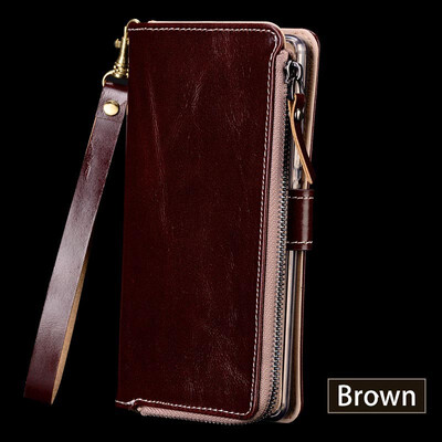 

Genuine Leather flip Case For Samsung S6 S7 S8 Plus Note 8 Zipper wallet bag Lanyard design Phone Cover