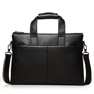 

PKoune®100 Genuine Leather men bag Shoulder Bags Brand New mens briefcase business mens travel bags tote Men messenger bags
