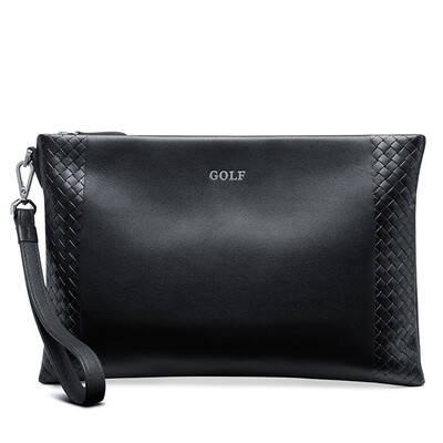 

Golf GOLF first layer cowhide mens handbag fashion woven pattern envelope bag large capacity hand bag leather wrist bag S8BV03984J black