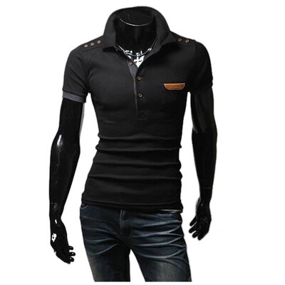 

Zogaa Mens T-Shirt Lapel Patchwork