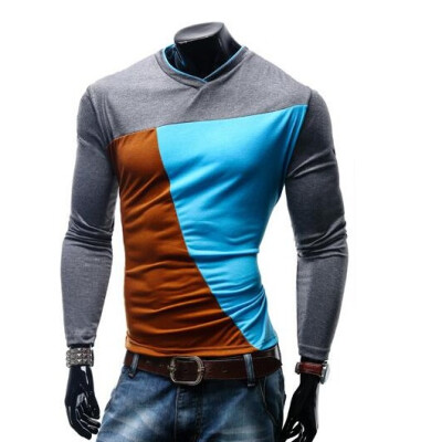 

Zogaa Mens T-Shirt Fashion Patchwork V-neck Slim