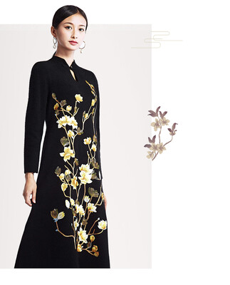 

2017 winter mink cashmere dresses sweater womens long knitted mixed wool lady outwear Embroidery hand-painted thicken sweater car