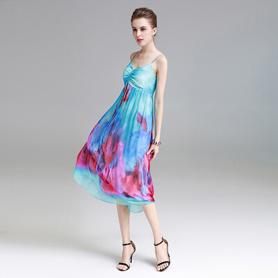 

Summer silk dress Women nature silk camisole nightdress big sizes Spaghetti strap printed flower sexy &club sling casual dresses