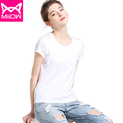 

Cat Man MiiOW T-Shirt Womens T-Shirt 2018 Summer New Casual Round Neck Stretch Slim Half Sleeve T-Shirt Modal Bottoming Shirt MOT815001 Snow White XL