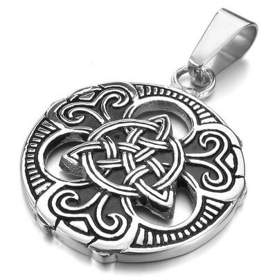 

Hpolw Mens Stainless Steel Pendant Necklace Silver Black Irish Celtic Knot Triquetra -with 23 inch Chain