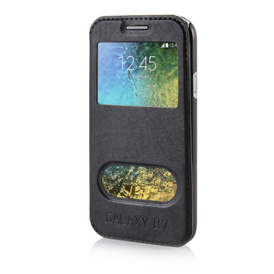 

MOONCASE View Window High grade Leather Side Flip Pouch Stand Shell Back ЧЕХОЛ ДЛЯ Samsung Galaxy E7 Black