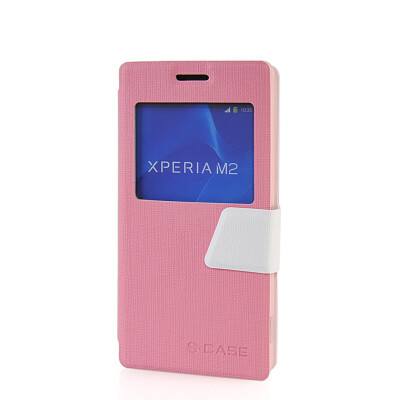 

MOONCASE View Window Leather Side Flip Pouch Ultra Slim Shell Back Case Cover for Sony Xperia M2 Pink