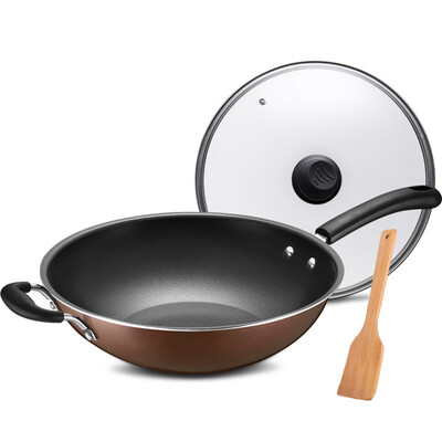 

Ai Shi Da 34CM wok non-stick pan NWG8334E Индукционная плита wok pan кухонный горшок с антипригарным горшком меньше масла для отправки лопаты