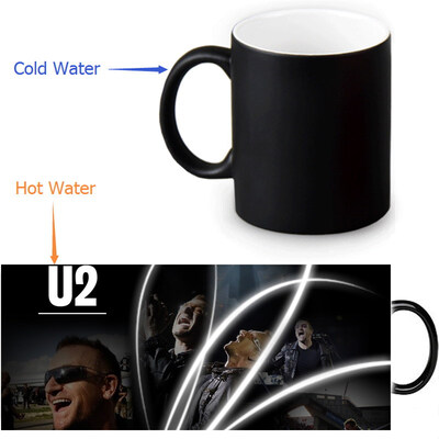 

U2 Rock Band 350ml12oz Heat Reveal Mug Color Change Coffee Cup Sensitive Morphing Mugs Magic Mug Milk Tea Cups