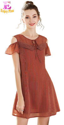 

M L XL XXL 3XL 4XL 5XL plus size elegant summer 2018 chiffon dress women short sleeve big size striped off shoulder a line bow
