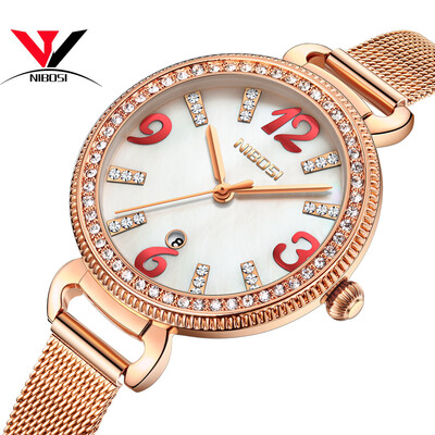 

NIBOSI Women Watches Fashion Lady Watch Luxury Brand Quartz Wristwatch Gold Waterproof Crystal Dress Mesh Strap Relogio Feminino