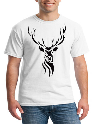 

Mens O Neck Casual Short Sleeves Fashion Cotton T-Shirts Caribou Head Digital Print