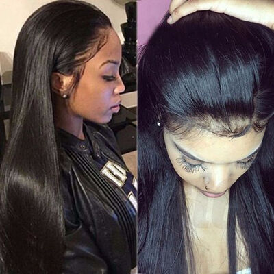 

T-top Hair Silky Straight Free Part Virgin Human Hair Lace Front Wig Swiss Lace Natural Black Color Bleached Knots Human Hair Wig