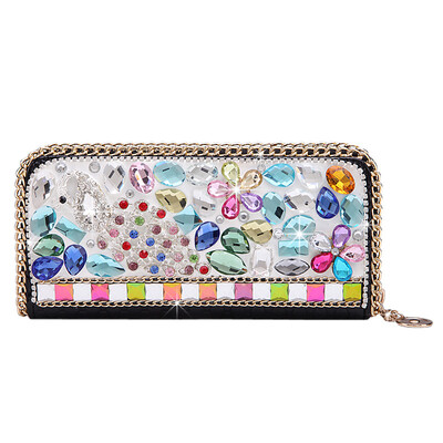 

2016 new women leather wallet long fashion handbags diamond zipper female purse clutch bag high-grade evening bags